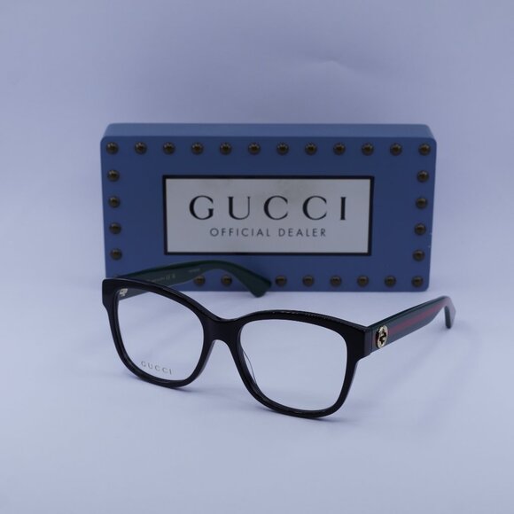 Gucci GG0038ON 011 Square Eyeglasses - Black/Green 54mm - Picture 1 of 11